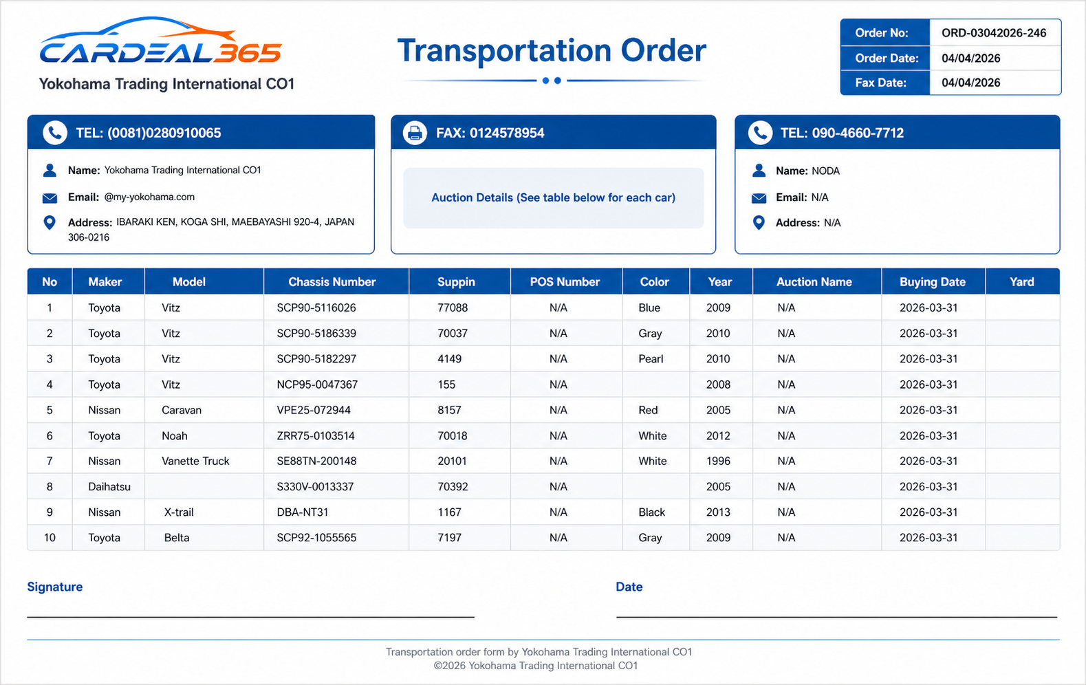 Transportation Order Print